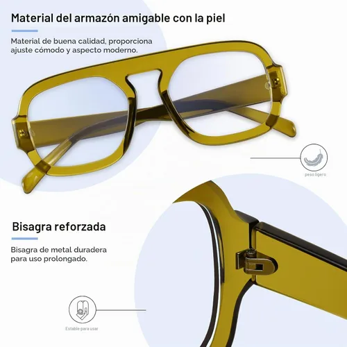 Vista 3 de Aviator Blue Light Blocking Glasses for Women Men Square Flat Top Computer TV Eyeglasses Anti Eyestrain Verde oliva