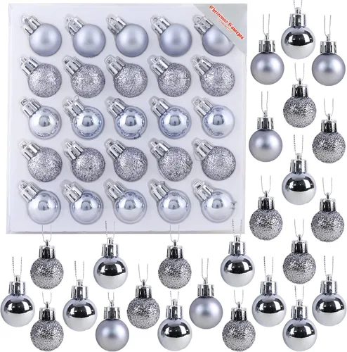 Vista 24 de Christmas Concepts® Juego de 25 mini bolas para árbol de Navidad - 25 mm - Adornos colgantes decorados con acabado brillante, mate y purpurina