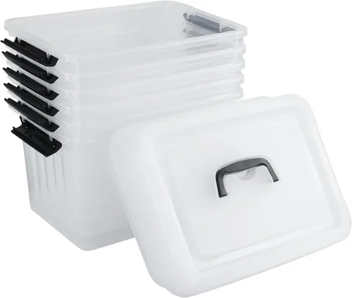 Vista 7 de Kekow Paquete de 6 cajas de almacenamiento de plástico de 10 L, contenedores de almacenamiento de plástico transparente con tapas