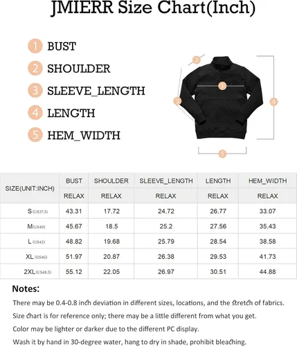 Vista 6 de JMIERR Sudadera acolchada para hombre casual manga larga cuello alto botones