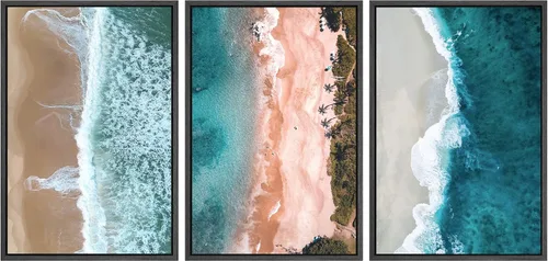 Vista 85 de SIGNWIN Lienzo enmarcado para pared, vista aérea de palmeras tropicales en un cielo azul, fotografía del océano costero, arte moderno, panorámico