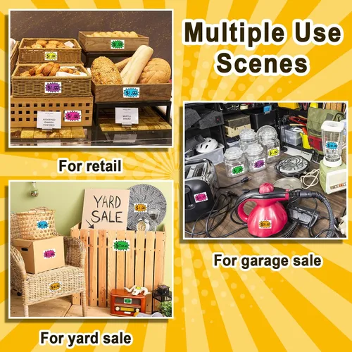 Vista 5 de 300 calcomanías de venta de garaje, (2 x 3 pulgadas), adhesivos extraíbles para patio, etiquetas de precio de venta con espacio para escribir Multi