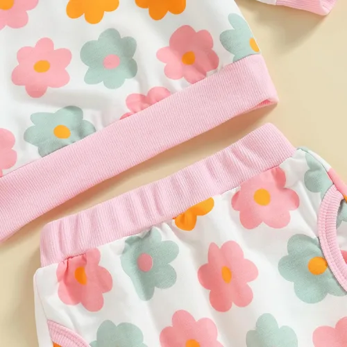 Vista 5 de MAYUMMPY Conjunto de 2 piezas de sudadera con cuello redondo floral y pantalones para bebé niña