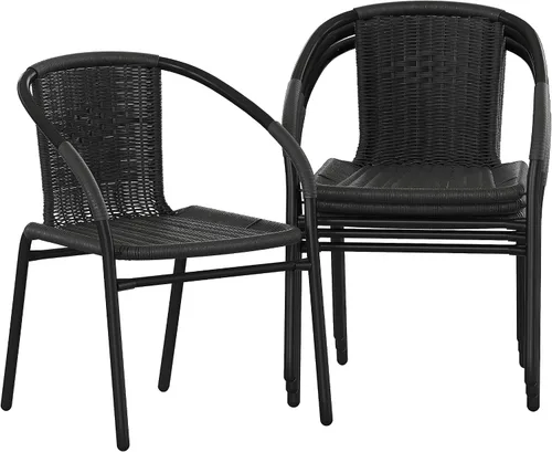 Vista 20 de Flash Furniture Lila Paquete de 2 Sillas Apilables de Ratán Beige para Restaurante Interior-Exterior