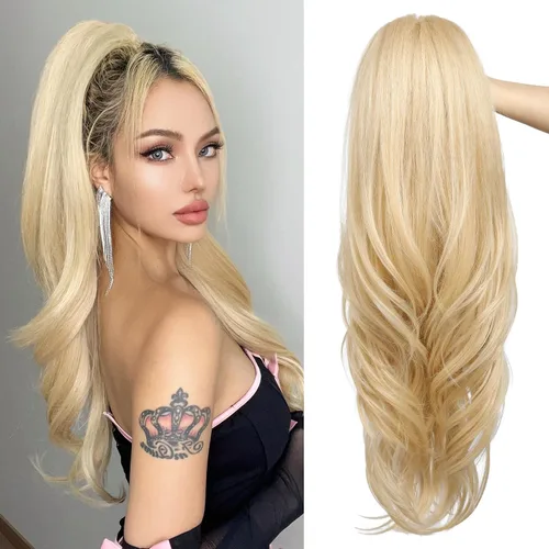 Vista 12 de SEIKEA Extensión versátil de cola de caballo con cordón, 18 pulgadas de largo, ondulado, con clip de varias capas, extensiones de cabello de cola