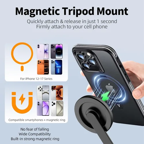 Vista 2 de PHOPIK Trípode magnético para teléfono selfie stick de 35 pulgadas, trípode extensible para teléfono con zapata fría y control remoto, compatible