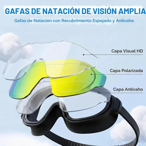 Vista 6 de Gafas de natación, gran angular antivaho y a prueba de fugas UV, gafas de natación de moda para hombres y mujeres