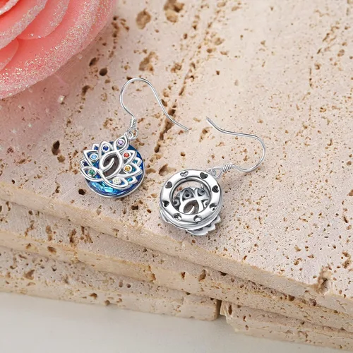 Vista 4 de Pendientes de loto de plata de ley 925, aretes de chakra, cristales de loto, joyería de yoga, regalos de energía, Plata de ley, Circonia cúbica