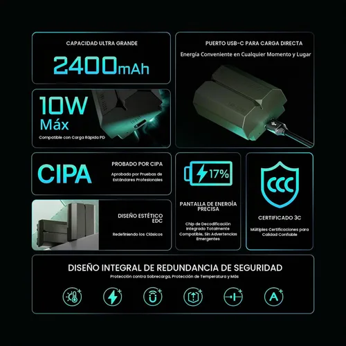 Vista 2 de Tilta Batería NP-FZ100 con entrada USB-C de 2400 mAh Funciona con FX3 Verde