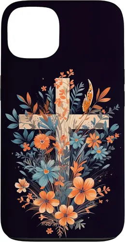 Vista 7 de Boho Floral Christian Cross Jesus God Wild Flower Women Case for iPhone 16