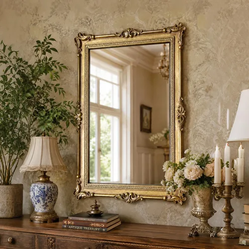 Vista 11 de Antique Brown Wall Mirror, Vintage European Ornate Carved Frame 16 x 22 Inch, HD Glass Mirror, Hand-Applied Distressed Finish, Ready to Hang, for