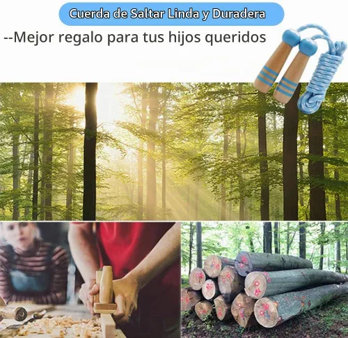 Vista 6 de Cuerda de Saltar para Niños, Cuerda de Saltar Ajustable de 7 Pies de Algodón con Mango de Madera para Niños y Niñas, Ejercicio al Aire Libre
