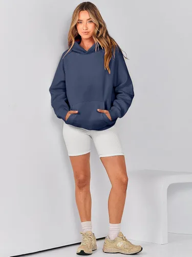 Vista 6 de Caracilia Sudaderas con capucha de gran tamaño para mujer, de forro polar, manga larga, con bolsillos, ropa de moda para otoño 2024