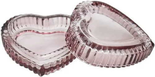 Vista 8 de Gaolinci Caja de almacenamiento de vidrio de cristal en forma de corazón con relieve Caja de joyería Caja de dulces con tapa - Ámbar