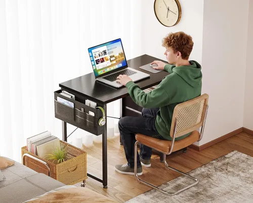 Vista 5 de AODK - Escritorio pequeño para computadora de 32 pulgadas con cajones de tela, color negro