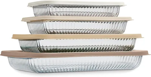 Vista 14 de COOK WITH COLOR - Juego de 8 piezas de refractarios profundos de vidrio con tapas de plástico, para hornear y almacenar alimentos, aptos para Azul