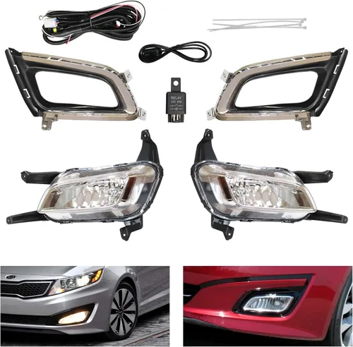 Vista 4 de Para 2014 2015 Kia Optima luces antiniebla halógenas w/biseles izquierdo+lado derecho 1 par carcasa cromada lente transparente