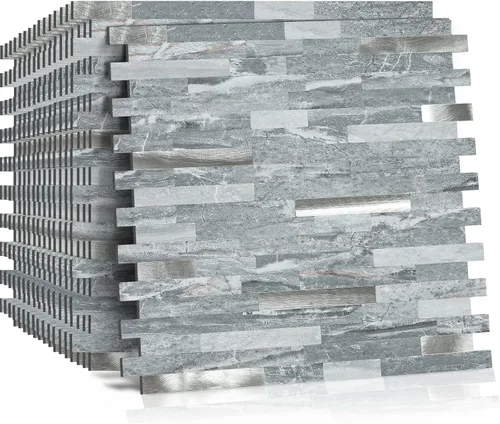 Vista 2 de Midcard 10 Hojas de Azulejos de Pared PVC para Salpicaduras, de Pelar y Pegar, para Salpicaduras de Cocina Rectangular Marrón Oscuro