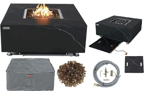 Vista 59 de Elementi+ Mesa de Fuego de Gas Colorado de Hormigón Fundido de 56" Rectangular, Hoguera al Aire Libre con Ignición Electrónica Incluye Cubierta