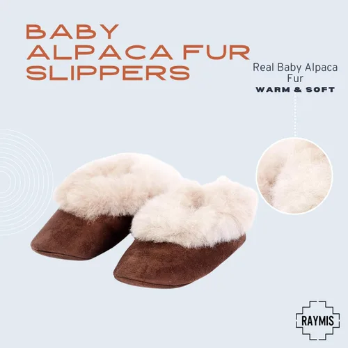 Vista 5 de Raymis Pantuflas unisex 100% de piel de alpaca para bebé, zapatos de dormir suaves, cálidos y cómodos