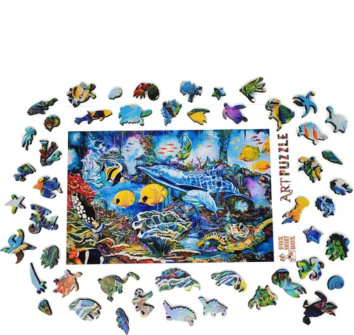 Vista 4 de Paquete de madera para adultos, piezas de forma única, fabricado en los Estados Unidos por FoxSmartBox - 333 piezas - Sea World