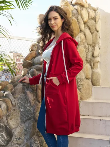 Vista 6 de DUOYANGJIASHA Sudaderas con capucha para mujer sudaderas con capucha de forro polar de invierno con cremallera completa, chaquetas largas de otoño