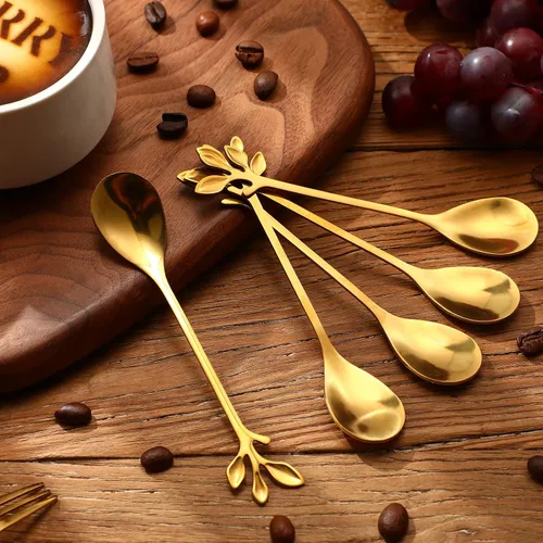 Vista 5 de Juego de 40 piezas de cuchara de café de hoja de acero inoxidable y tenedor de aperitivo, cuchara de postre, mini utensilios de postre plateados