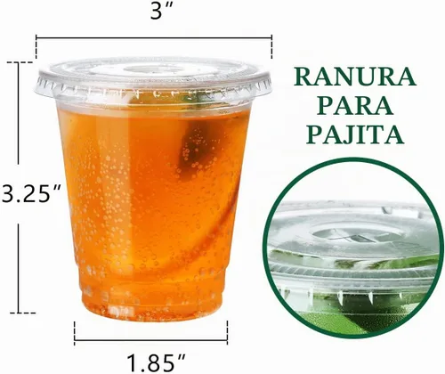 Vista 2 de Vasos de plástico de 8 onzas con tapas, paquete de 100 vasos transparentes desechables con tapas con ranura para popote para limonada, café, batido