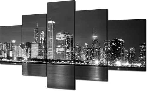 Vista 29 de Cawpom Arte de pared de Los Ángeles en blanco y negro, cuadro decorativo para pared, diseño de horizonte de Los Ángeles, póster de palmera, marco