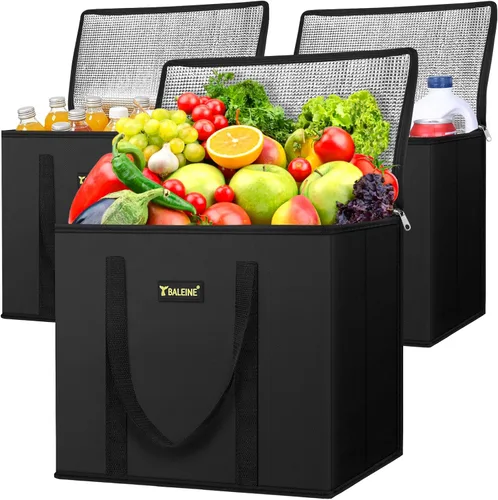 Vista 14 de BALEINE 1 paquete de bolsas reutilizables para comestibles, bolsas de compras plegables para comestibles con parte inferior reforzada y asas Follaje