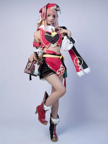 Vista 2 de Cosfun Genshin Impact Yanfei Cosplay traje jacquard versión C00480