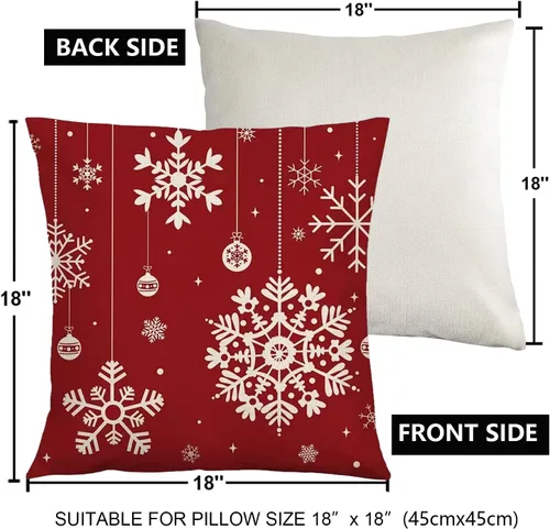 Vista 9 de HOMMES Juego de 4 fundas de almohada navideñas de 18 x 18 pulgadas, decoración de invierno, de tela de algodón y lino, para decoración de sofá
