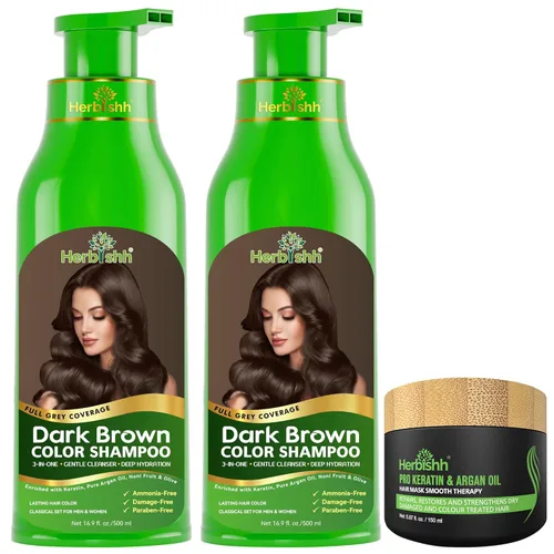 Vista 13 de Paquete combinado – 2 unidades de champú de color de cabello Herbishh + 1 máscara de cabello intenso de argán – Tinte para cabello gris de larga