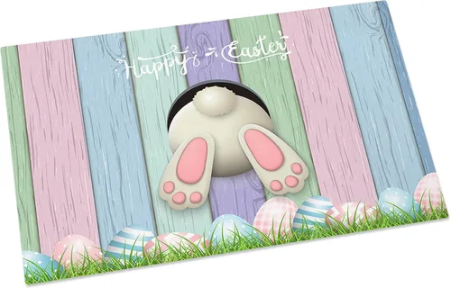 Vista 2 de Tapete de baño absorbente para interiores, tapete antideslizante para puerta delantera, tapete de primavera, Pascua, conejo, huevo, pastizales