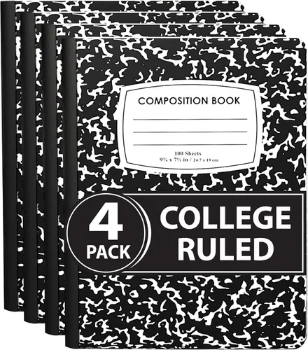 Vista 10 de ENVO Cuadernos de composición, cuaderno de composición de rayas anchas, cuaderno de composición de tapas de mármol negro, 100 hojas