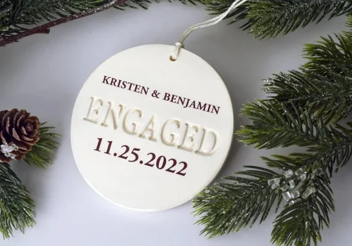 Vista 3 de Engagement Ornament - Personalized With Names and Date - Engagement Gift or Christmas Gift, Custom Christmas Engaged Ornament