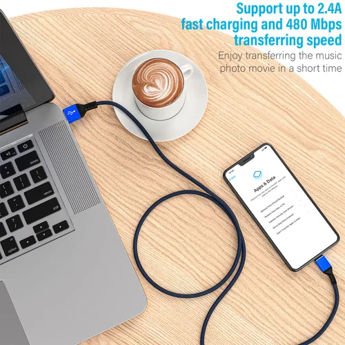 Vista 4 de Ironten Cable de carga para iPhone, certificado MFi de Apple, 1 paquete de 6 pies, color azul, largo, de carga rápida, sincronización de datos