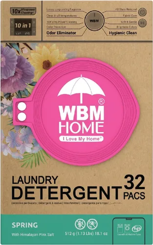 Vista 11 de WBM Cápsulas de detergente para ropa para el hogar, aroma de fragancia primaveral, 32 unidades, cápsulas de lavandería concentradas HE con 10 veces