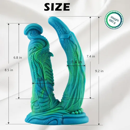 Vista 4 de Consolador monstruo de dragón doble de silicona fantasía, consolador masivo suave de succión de 9 pulgadas para hombres, consoladores anchos