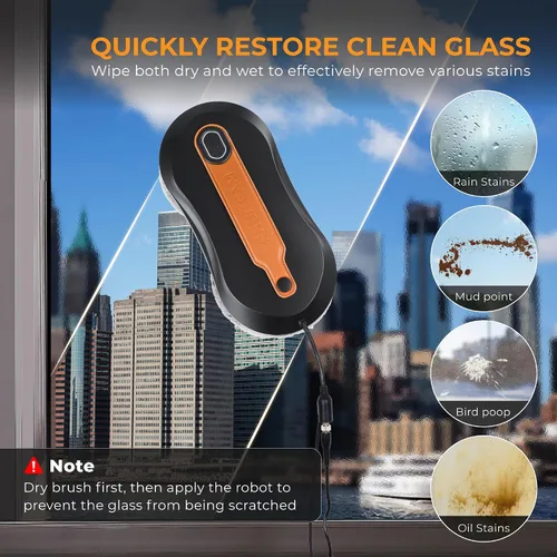 Vista 5 de FRUITEAM Robot de limpieza de ventanas con rociador de agua doble, aplicación y control remoto, limpiador automático de ventanas con cinturón
