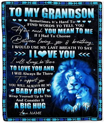 Vista 13 de Manta personalizada con texto en inglés «To My Grandson from Grandma Grandpa You Will Never Lose Lion Nison», manta de forro polar personalizada