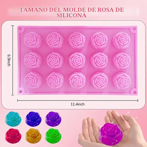 Vista 2 de 2 piezas de molde de rosa de silicona, moldes de jabón antiadherentes, moldes de flores resistentes al calor reutilizables de silicona para hacer