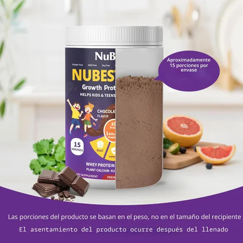 Vista 4 de NuBest Alto polvo de proteína para niños y adolescentes - Proteína de suero en polvo - Batido de proteína de chocolate en polvo con probióticos