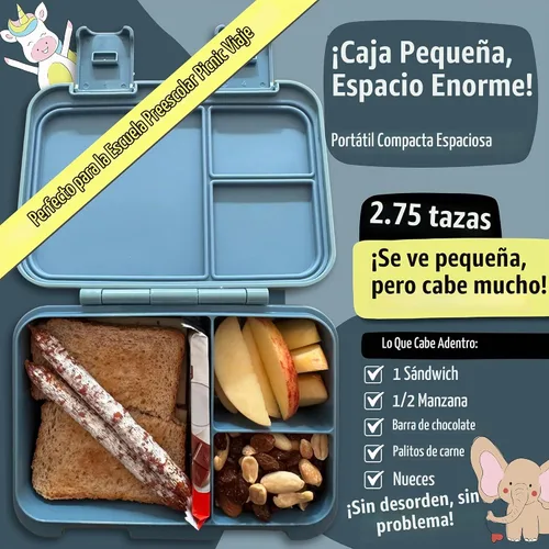 Vista 4 de BEARFOOT Lonchera infantil con compartimentos – Compacta y ligera A prueba de fugas, sin BPA, apta para lavavajillas Diseño dibujado a mano