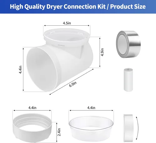 Vista 2 de Codo de ventilación de secadora de ropa de 90 grados Kit de conector de conducto de secadora más seguro para tubos de 4 pulgadas, kit de codo