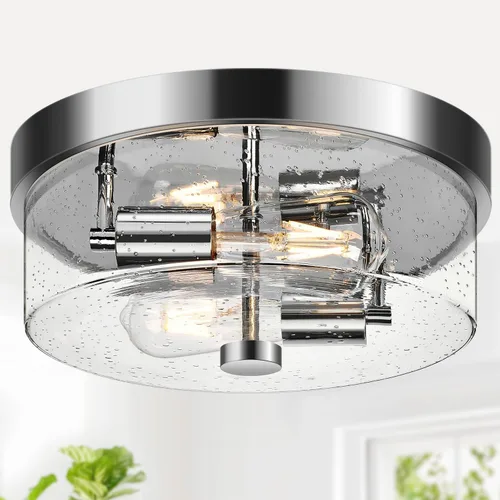 Vista 11 de Lámparas de techo de montaje empotrado, 2 luces de 12 pulgadas de níquel cepillado cerca de las lámparas de techo con pantalla de vidrio semillado