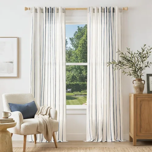 Vista 31 de Cortinas de cocina estilo granja a rayas Vangao de 24 pulgadas de largo, cortinas de lino para café, cortinas de nivel con rayas, cortinas Boxter