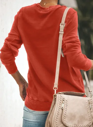 Vista 2 de SENSERISE Sudadera casual con cuello redondo para mujer, manga larga, color liso, suave, ligera, holgada