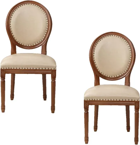Vista 19 de Juego de sillas de comedor de madera 1/2/4, sillas de cocina tapizadas con asiento de cuero, silla de comedor rústica, silla lateral sin brazos
