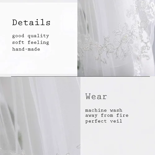 Vista 7 de Yovic 2 niveles novia velo de novia encaje blanco nupcial tul accesorios para el pelo corto cintura joyería para mujeres 52